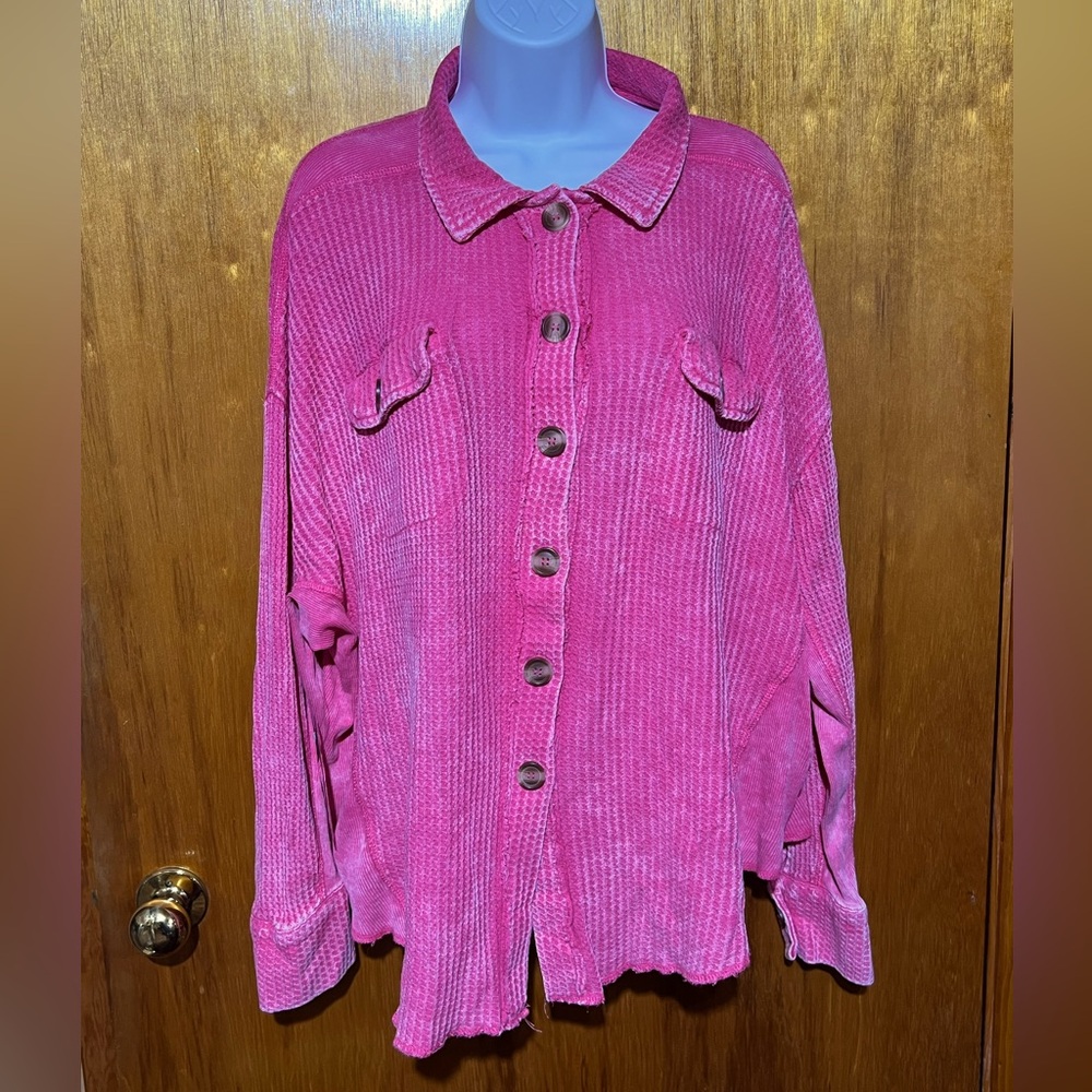 NWT Zenana Loose Fit “No Greater Feeling”Shacket  Size S/M Hot Pink Mineral Wash